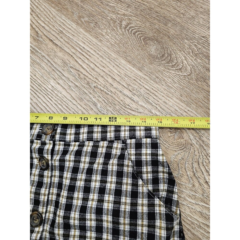 Hollister Black White Yellow Plaid Front Button Skirt W/Pockets Size Medium - Picture 4 of 6